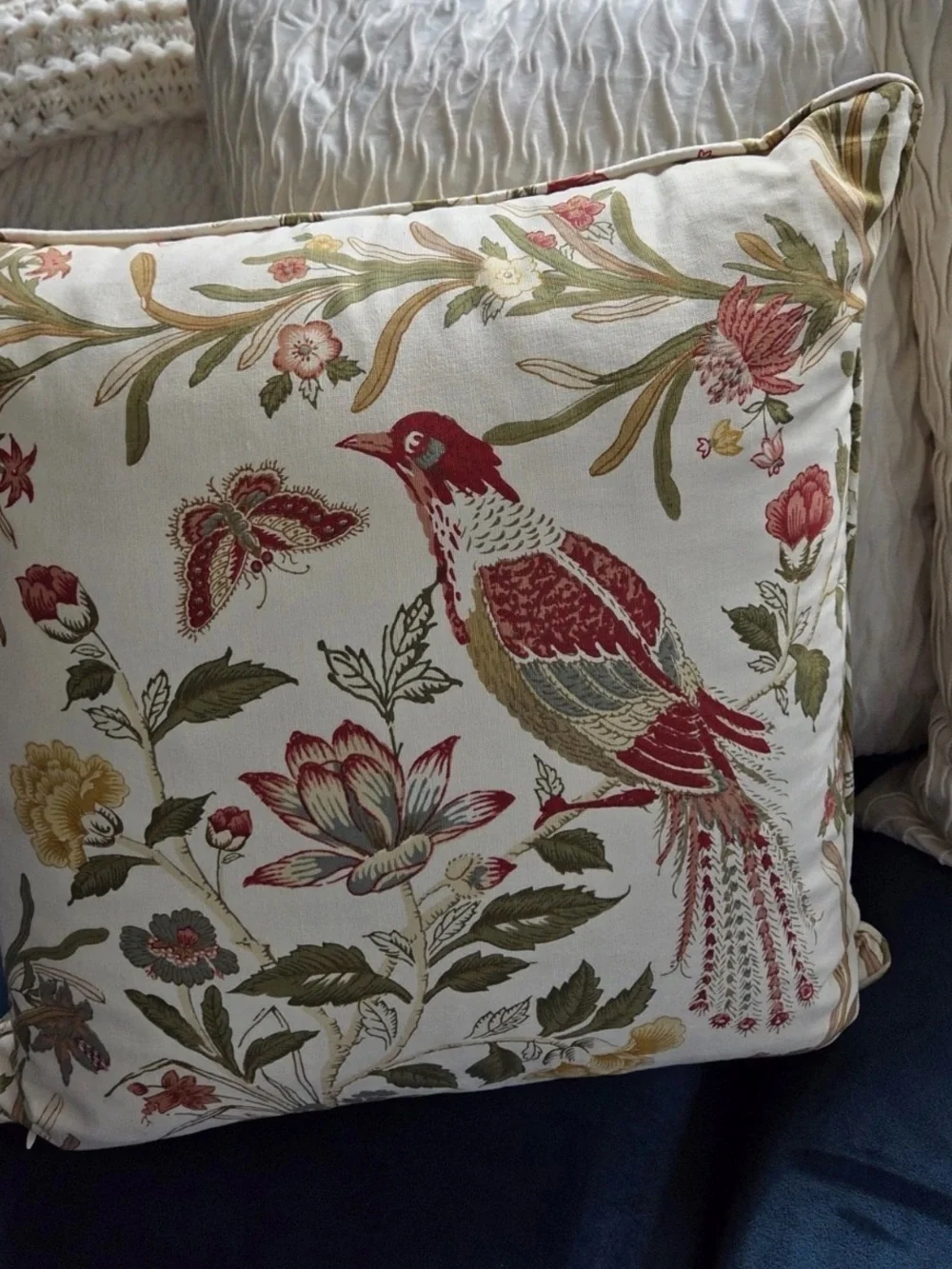 Pottery Barn Nature Jerri Birds Decorative Pillow  Cotton Linen down 20 x 20